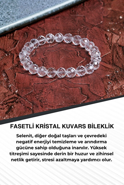 Saff Doğal Taş Fasetli Kristal Kuvars Bileklik