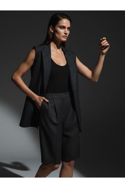 RİVUS Long Blazer Vest - Gray Striped