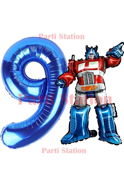 Parti Station Transformers Optimus Prime 9 Yaş Doğum Günü Balon Seti Folyo Ra...