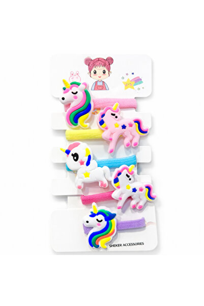 SHEKER HOME Unicorn Kız Çocuk Ve Bebek Lastik Toka Seti - 5’li