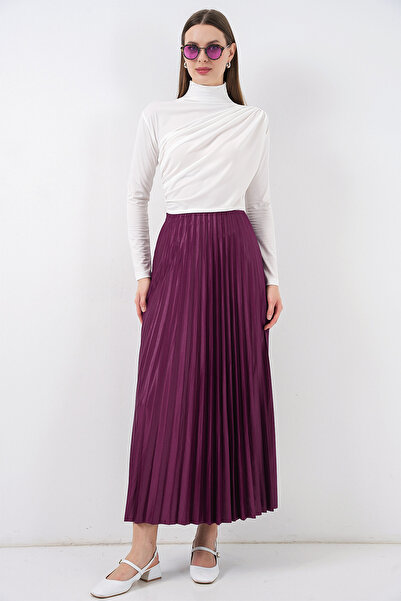 Bigdart 8009 Leather-Look Pleated Skirt - Purple