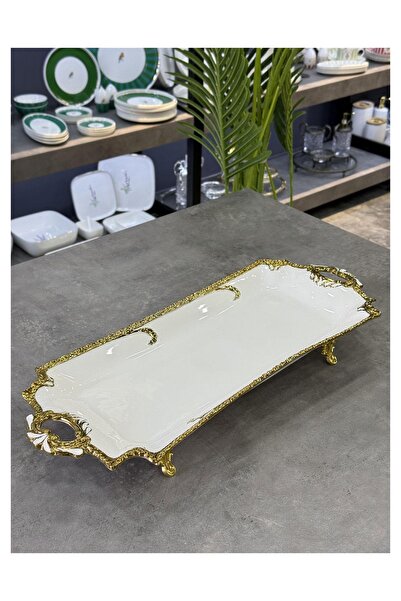 Doğudeko Enwina Porcelain Pedestal Serving Plate Rectangular