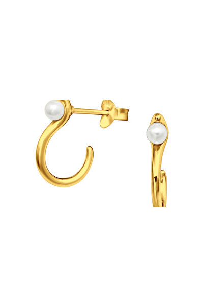 All4Silver Golden Half Circle with Pearl - Silver 925 Earrings with Pearls an...