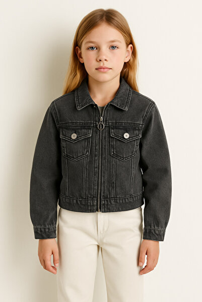 mini kanka Girl's Mini Rebel 3-12 Years Trendy Stylish Jeans Jacket Waist Cuf...