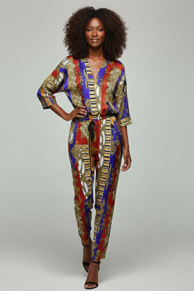 dorbe colorful women’s bohemian print elastic waist long sleeves comfortable jumpsuit