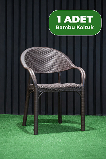 Alezy Bambu Rattan Kollu İstiflenebilir Tekli Balkon Bahçe Koltuk