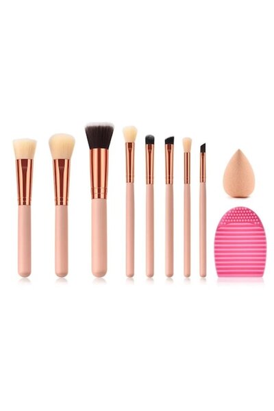 OEM Set of 8 Makeup Brushes with Makeup Sponge and Cleaning Accessory