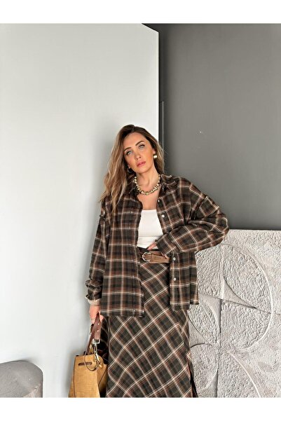 Zerrincan Giyim Kahve Ekose Lazer Kesim Gömlek