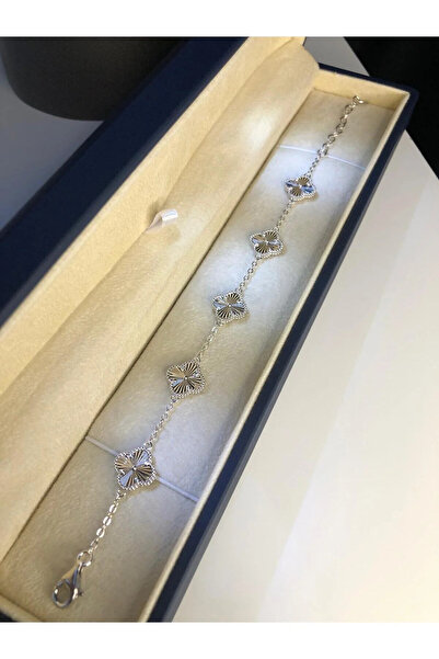 vogutima Erkek Kadın Gümüş Bileklik - 4 Yapraklı Yonca 5'li Lazerli Model Rho...