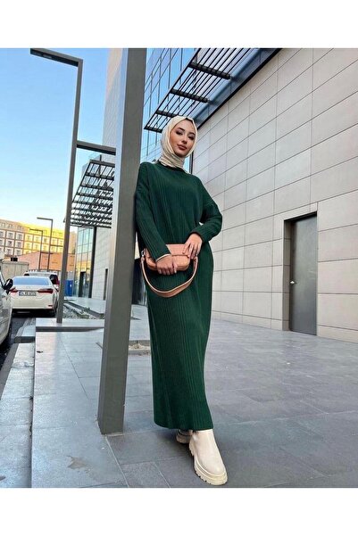 Cockatoo Women's Corded Fabric Knitwear Dress Black Oversized