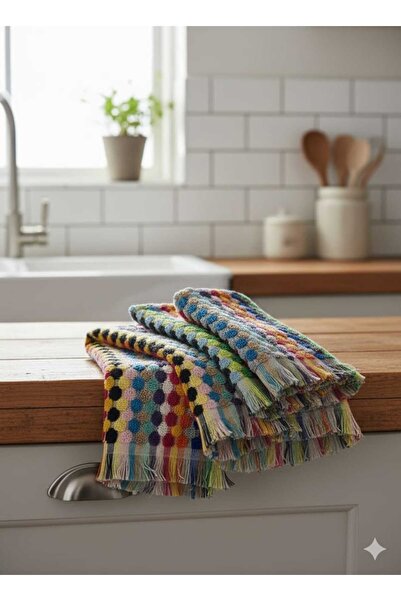 Okumuş Home Puantiye Desenli Çok Renkli El Havlusu 3'lü