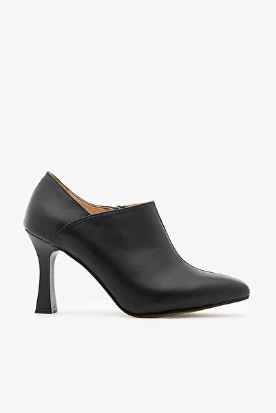 SAYL Cizme cu toc cu fermoar din piele naturală neagră