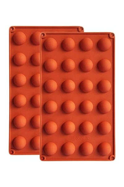 Generic قالب شوكولاتة صغير نصف كروي مكون من قطعتين - صينية قوالب حلوى نصف كروية حمراء مقاس واحد