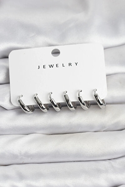 shopwave طقم أقراط نسائية من النحاس الفضي اللون