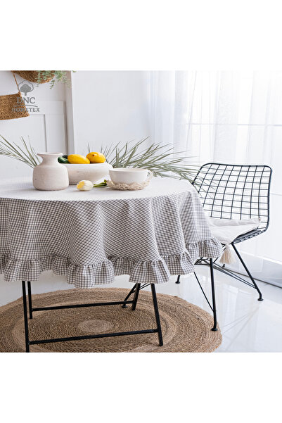 DNC home tekstil Premium Linen Potti Square Round Ruffled Tablecloth