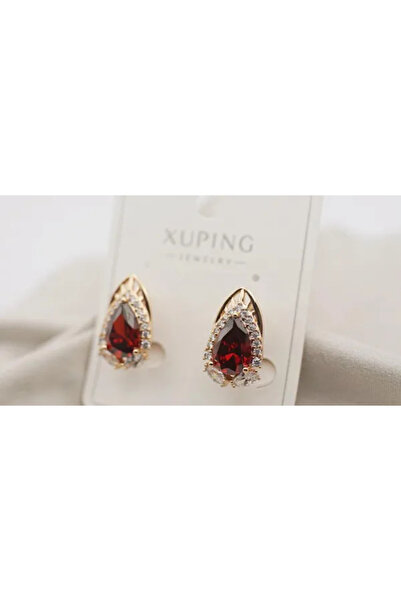 XUPING JEWELRY Cercei placați cu aur și pietre de zirconiu roșii
