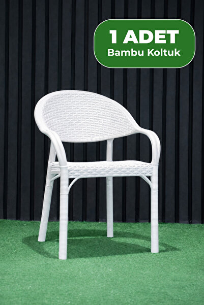 Alezy Bambu Rattan Kollu İstiflenebilir Tekli Balkon Bahçe Koltuk