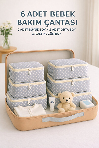 Spartek home textile 6 Parça puantiye desenli - Doğum/Hastane Çıkış Çantası -...