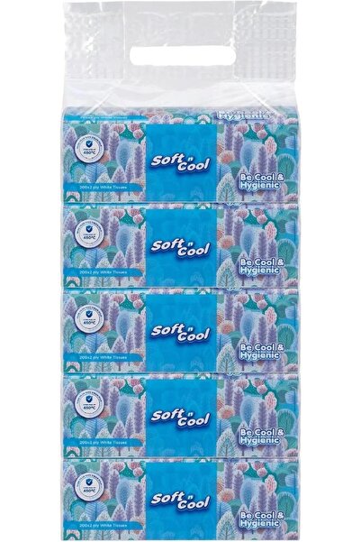 Soft N Cool عبوة مناديل نايلون للوجه، 200 ورقة، طبقتين، 5 علب