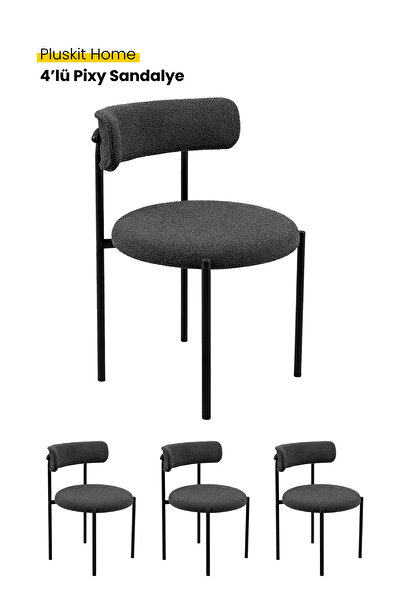 PLUSKIT Pixy Sandalye Yemek Masası Sandalyesi Dayanıklı Metal İskelet - 4 Adet