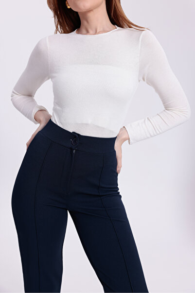 DAME Women's Mock Neck Trend Cashmere Transparent Blouse