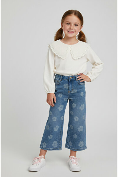 Nimini Kids Παιδικό τζιν παντελόνι με λουλουδάτο γυαλιστερό κέντημα I καμπάνα...