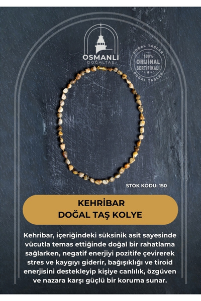 OSMANLI DOĞAL TAŞ Sertifikalı Kehribar Doğal Taş Kolye (SK:150)