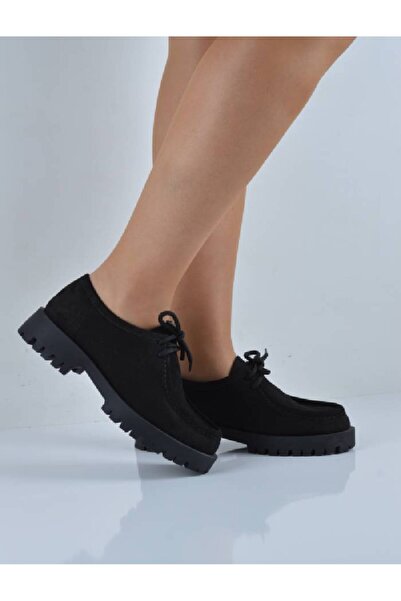 Şanslı Ayakkabıcılık Black Genuine Suede Lace-Up Ready-To-Wear Boots