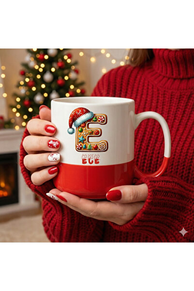 Clicksy Valentine's Day Special Flower and Heart Pattern Ceramic Mug - Romantic Red Handle Gift