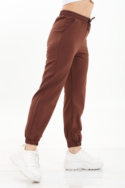 HEDEF DAİSY Women's Elastic Waist, Lace-Up Front, Elasticated Cuffs, Two Thread Brown Sweatpants.