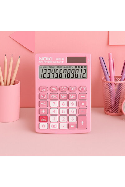 Noki H-MC010 Pembe Hesap Makinesi - 12 Haneli Pilli ve Güneş Enerjili