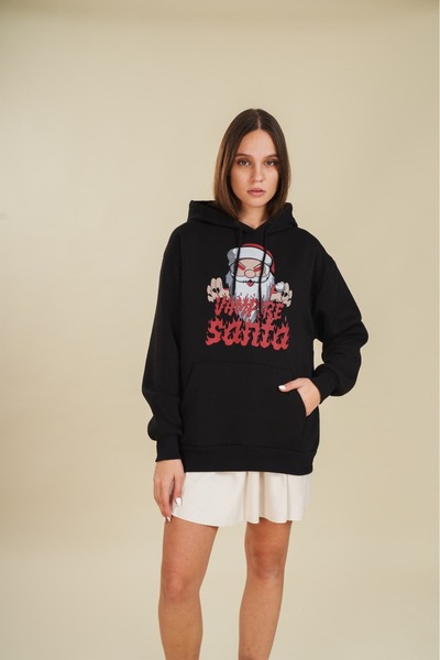 Flaubert -Women's Hoodie Christmas Printed Sweat Quality 3 Yarn Fabric Modern Oversized Cut