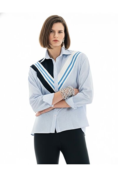 Marcelle Leandra Clon Mavi Çizgili Gömlek