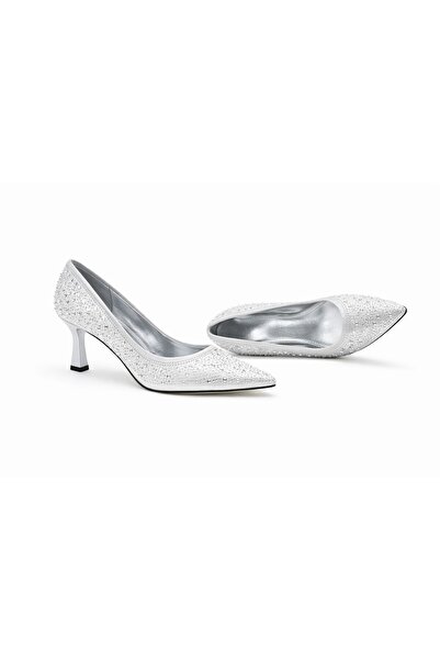 cevaplus Stiletto Women's Silver Stone Pointed Toe Heeled Shoes