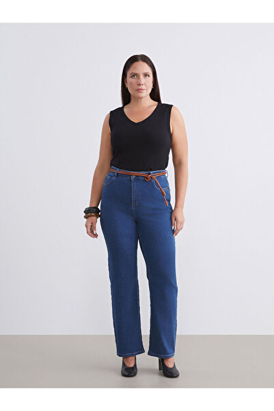 LC Waikiki Soulifenavy Blue Plus Size Wideleg Women's Jean Pants