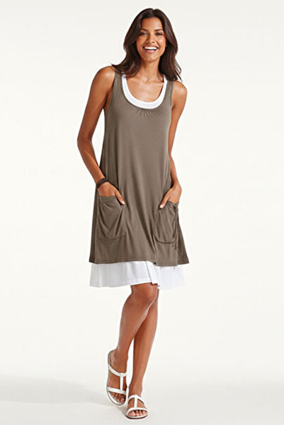 dorbe sleeveless fake two layered beach tank dress with pockets