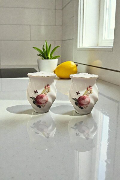 ALBETTO 2 li Rose Porselen Yaldızlı Tuzluk Biberlik 120ml