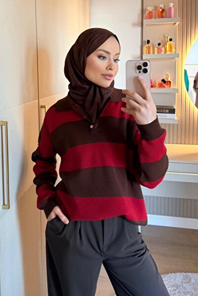 Hazamoda Advent Striped Sweater Red
