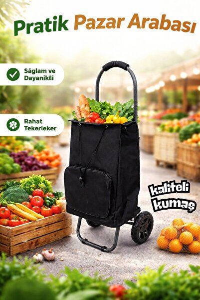 Comprox Çantalı Fermuarlı Pazar Arabası – 50 Kg Taşıma Kapasiteli SİYAH
