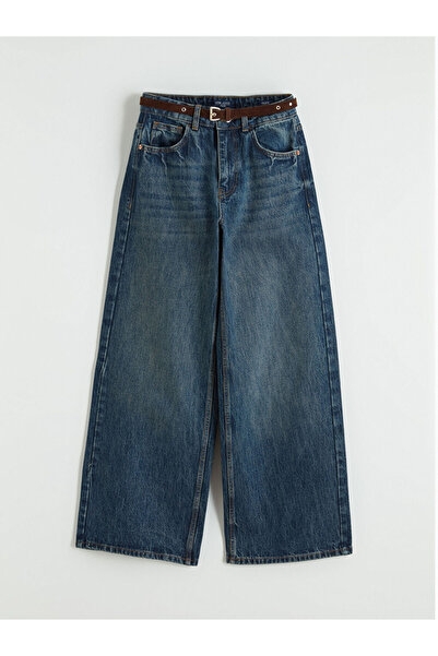 LC Waikiki LCW VisionIndigo Beli Kemerli Wideleg Kadın Jean Pantolon