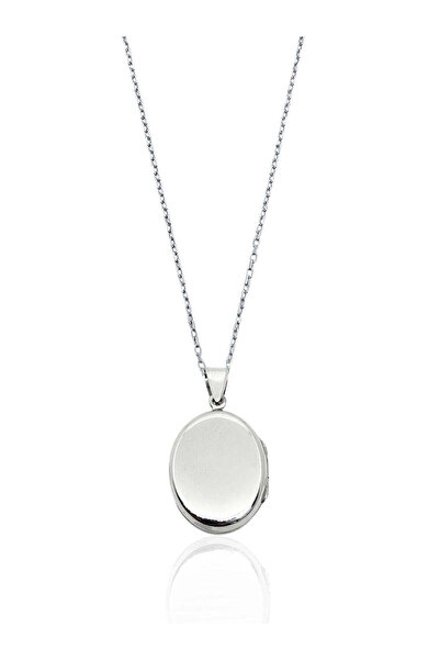 oya silver Düz Geniş Oval Kapaklı Gümüş Kadın Kolye 1.9x3.4 cm [OYSKK032]