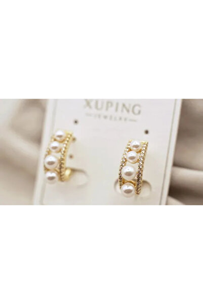 XUPING JEWELRY Cercei placați cu aur de 18k cu pietre de zirconiu și perle