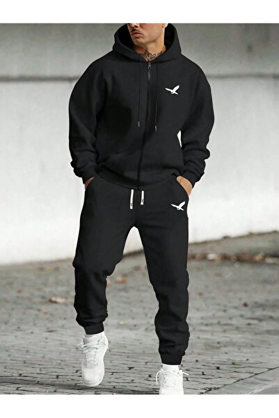 PAVRO Set de trening Cardigan cu fermoar Swea tricou Jogger - supradimensionat cu căptușeală din fleece Mix cu imprimeu cardigan cu glugă