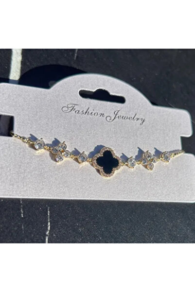 XUPING JEWELRY Brățară elegantă placată cu aur de 18K cu trifoi negru norocos și cristale de zirconiu