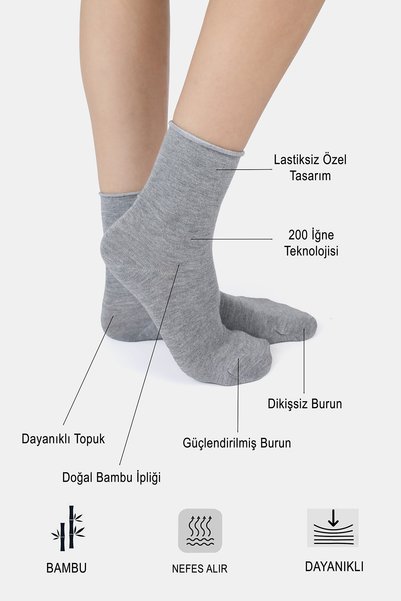 ERENART Bamboo Women's Elastic-Free Gray Socket Stitch-Free Premium Socks 3-Pack Non-Squeezing Socks Leave No Marks