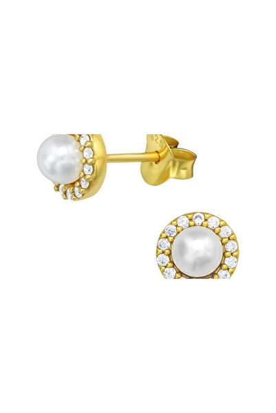 All4Silver Round with Central Pearl - Silver 925 Earrings with Zirconium and ...