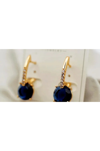 XUPING JEWELRY Blue Stone Zirconium Earrings Plated with 18k Gold