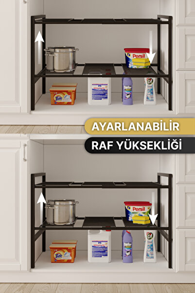 Bino Dolap İçi Tezgah Altı Raf Metal Ayarlanabilir Organizer Mutfak Banyo Çok Amaçlı Düzenleyici