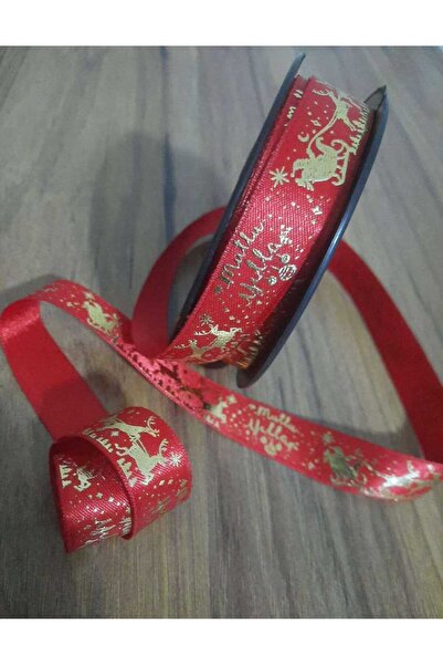 beyna aksesuar Happy New Year New Year's Eve Santa Claus Deer Carriage Gold Foil Printed 2 cm Satin Ribbon 1 Pack 5 Meters