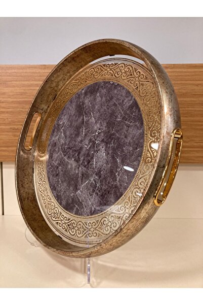 PLUS HOME TEPSİ AHŞAP VE CAM DETAYLI MERMER DESEN MODEL ANTİK ESKİTME DÜZ MOD...